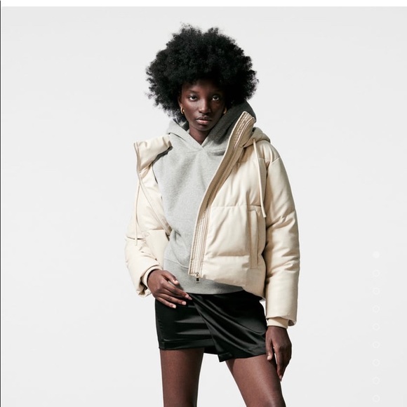 Zara Ecru beige off white leather puffer coat - Picture 2 of 4